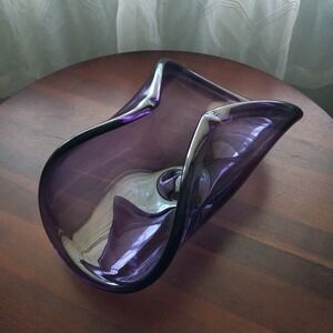 Murano  Crystal Art Glass Abstract Dish. Purple Large Bowl Glass.